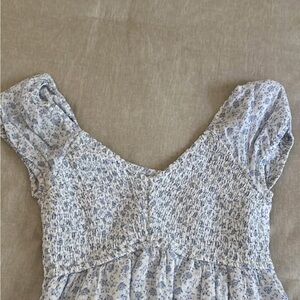 Floral Blue Smocked Women's Top